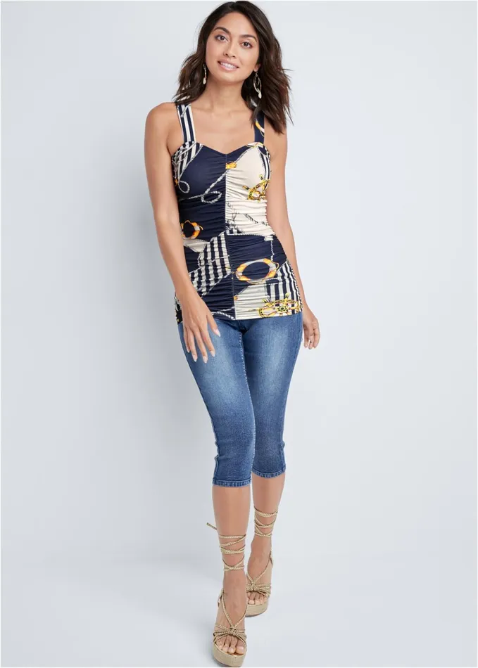 PRINTED RUCHED TOP Navy Multi Women VENUS Casual Tops