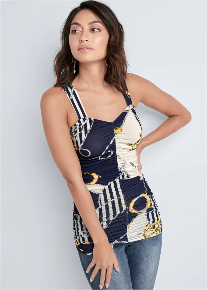 PRINTED RUCHED TOP Navy Multi Women VENUS Casual Tops