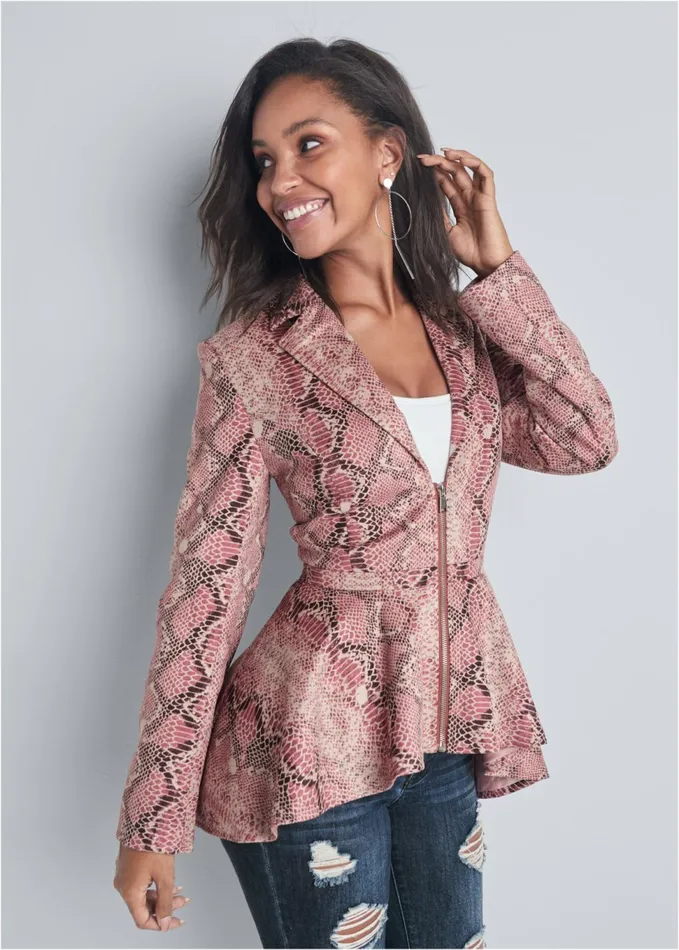 PYTHON PRINT JACKET Pink Multi Women VENUS Faux Leather