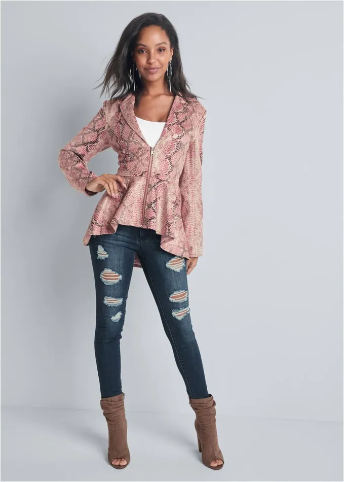 PYTHON PRINT JACKET Pink Multi Women VENUS Faux Leather