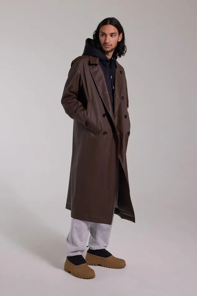 Raincoats Men Stutterheim Rosenbad Long Double Breasted Overcoat Dark Brown