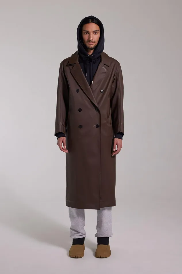 Raincoats Men Stutterheim Rosenbad Long Double Breasted Overcoat Dark Brown