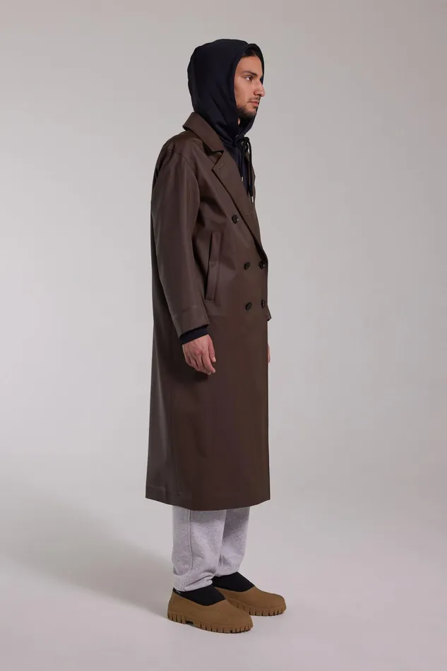 Raincoats Men Stutterheim Rosenbad Long Double Breasted Overcoat Dark Brown