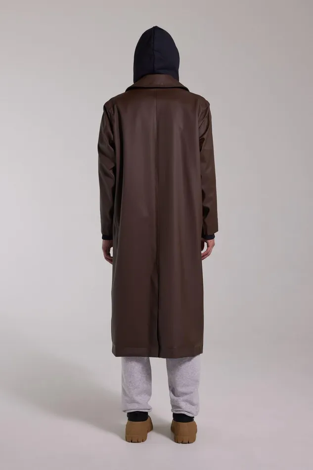 Raincoats Men Stutterheim Rosenbad Long Double Breasted Overcoat Dark Brown
