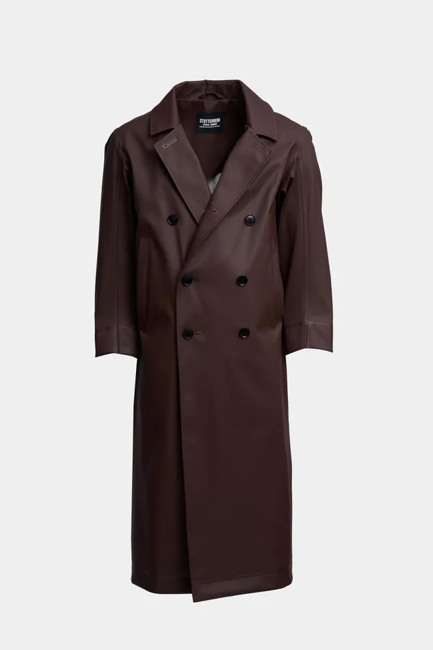 Raincoats Men Stutterheim Rosenbad Long Double Breasted Overcoat Dark Brown