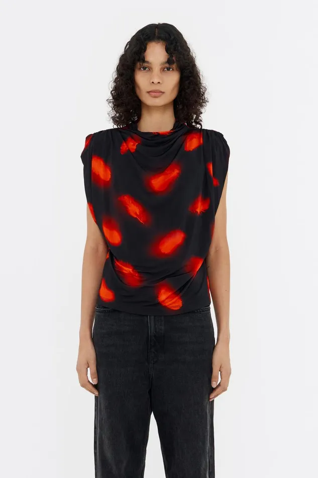 Red Plumas Ruched Shoulder Tshirt Plumas Red Women Bimba Y Lola TShirts