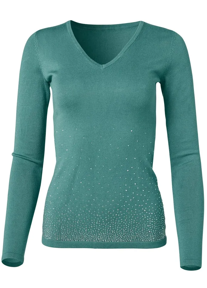 RHINESTONE VNECK SWEATER Green Women VENUS Pullover