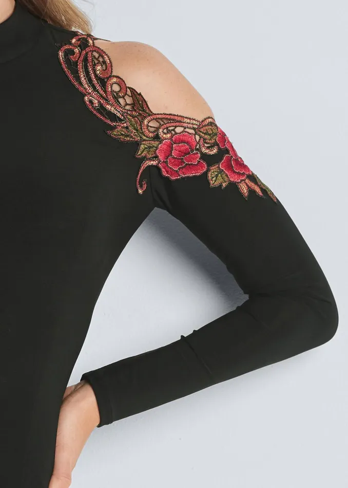 ROSE DETAIL BODYCON DRESS Black Women VENUS Midi Dresses