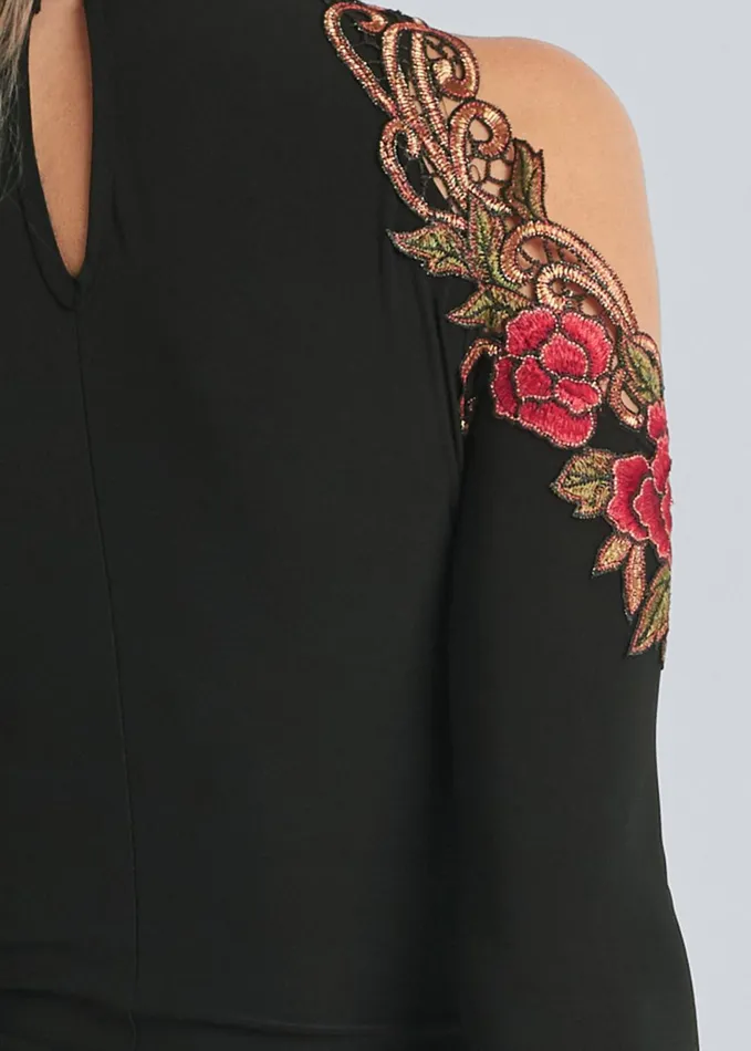 ROSE DETAIL BODYCON DRESS Black Women VENUS Midi Dresses