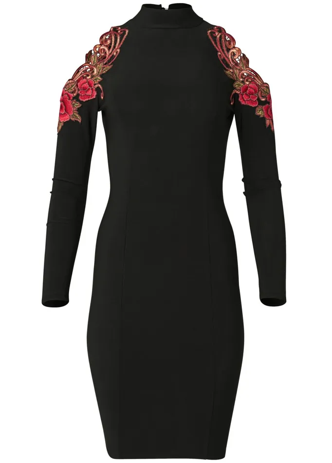 ROSE DETAIL BODYCON DRESS Black Women VENUS Midi Dresses