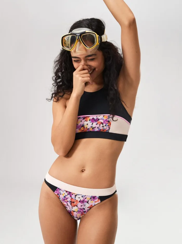 Roxy Active Swimsuits Roxy Active Bikini Bottoms Anthracite Swim Blooms 8211 Women
