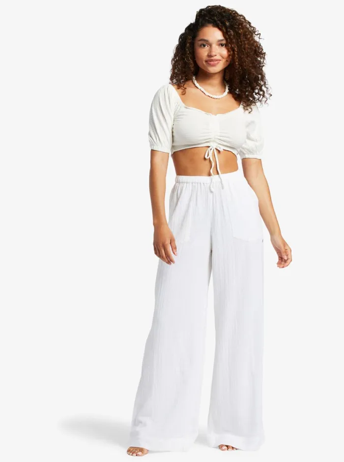 Roxy Tops Flirty Walk Ruched Crop Top Snow White 8211 Women
