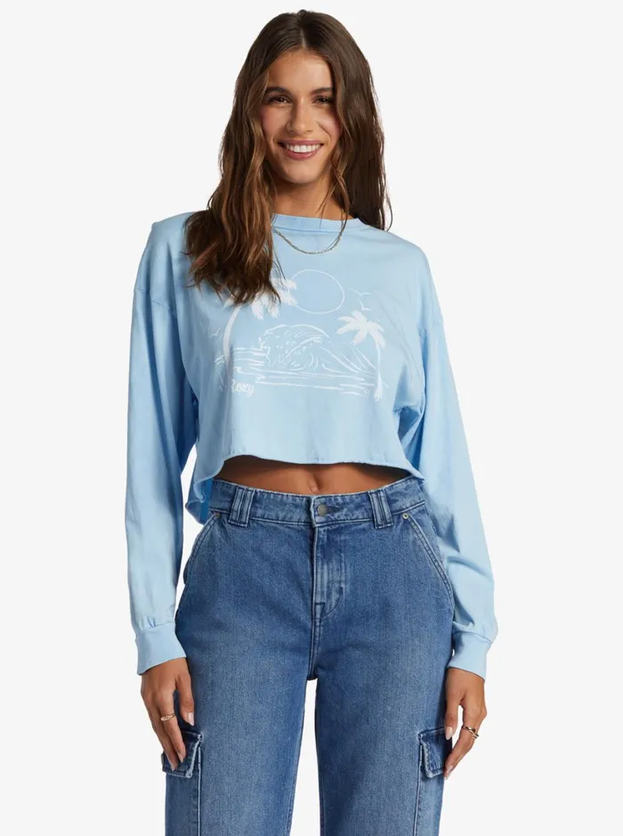 Roxy Tops Simple Surf Oversized Long Sleeve TShirt Clear Sky 8211 Women