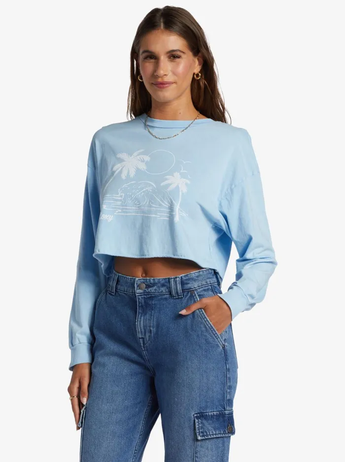 Roxy Tops Simple Surf Oversized Long Sleeve TShirt Clear Sky 8211 Women
