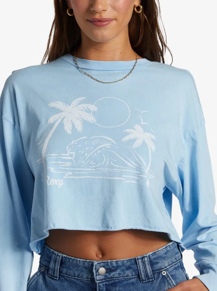 Roxy Tops Simple Surf Oversized Long Sleeve TShirt Clear Sky 8211 Women