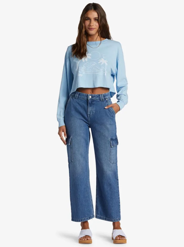 Roxy Tops Simple Surf Oversized Long Sleeve TShirt Clear Sky 8211 Women