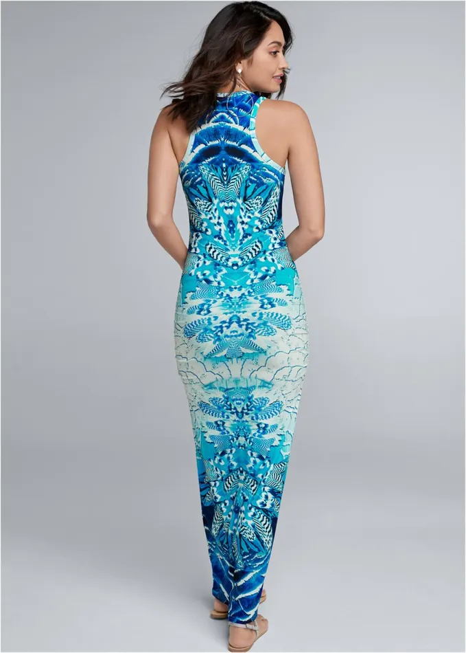 RUCHED PRINTED MAXI DRESS Blue Multi Women VENUS Maxi Dresses