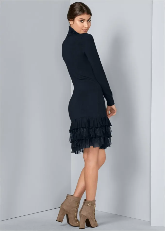 RUFFLE HEM SWEATER DRESS Navy Women VENUS Midi Dresses