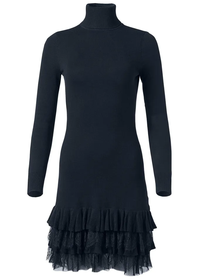 RUFFLE HEM SWEATER DRESS Navy Women VENUS Midi Dresses