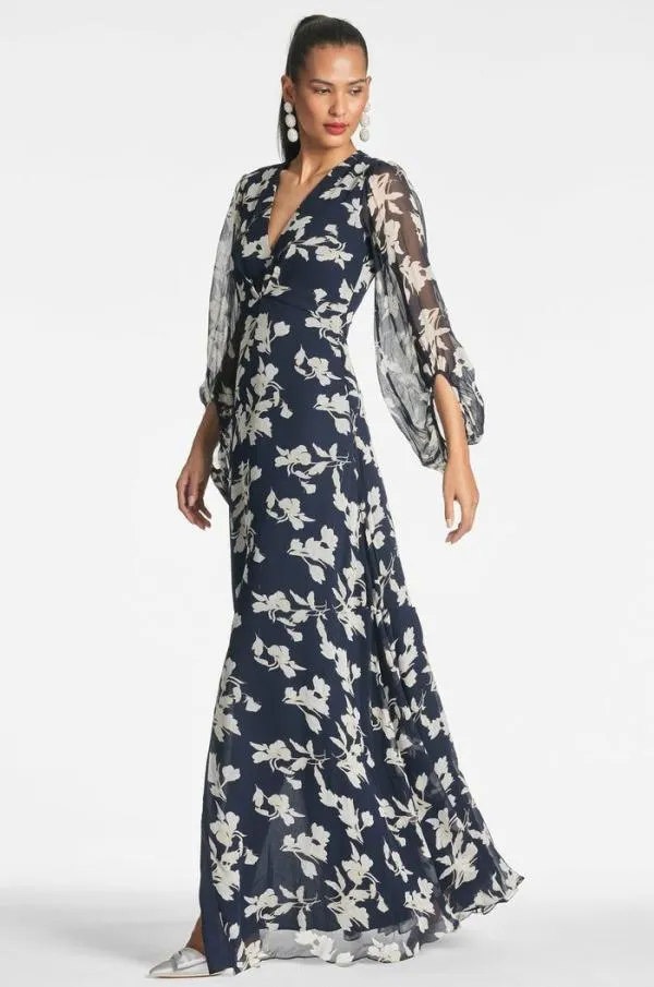 Sachin and Babi Jenny Gown 8211 Navy Venetia Petal Navy Venetia Petal Women Plus Sizes