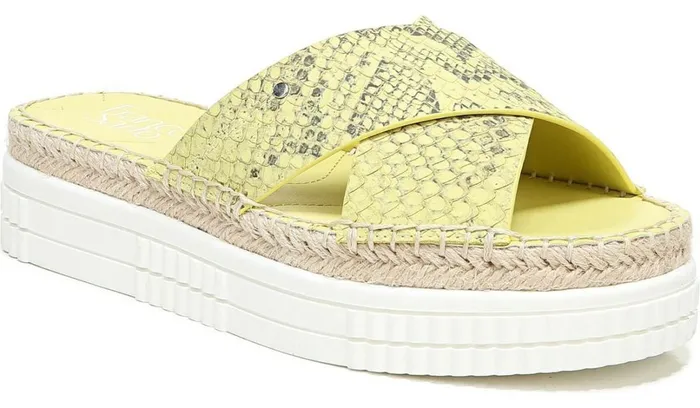 Sandals Women Franco Sarto Franco Barb Platform Slide Sandal Citron Leather