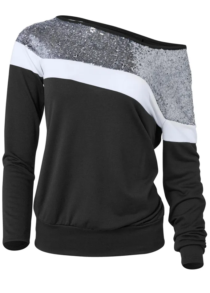 SEQUIN COLOR BLOCK TOP Black Multi Women VENUS Tops
