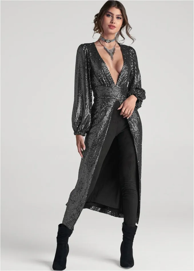 SEQUIN MAXI TOP Gunmetal Women VENUS Night Out Tops