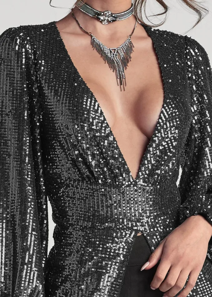 SEQUIN MAXI TOP Gunmetal Women VENUS Night Out Tops