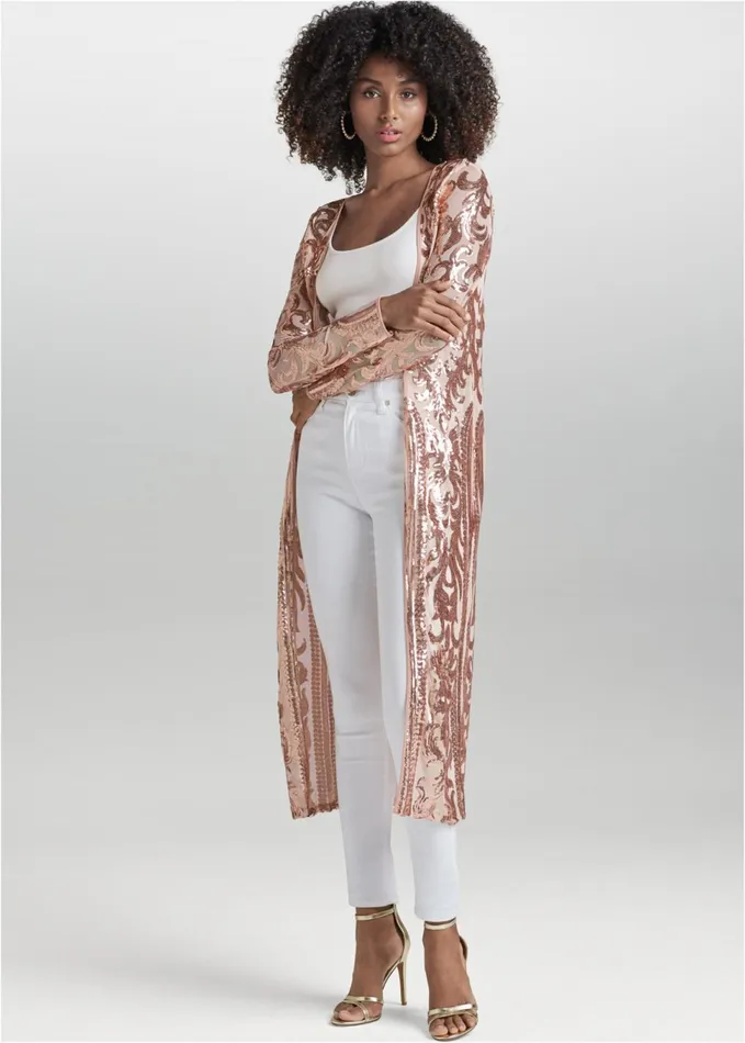 SEQUIN MESH LONG JACKET Pink Women VENUS Jackets