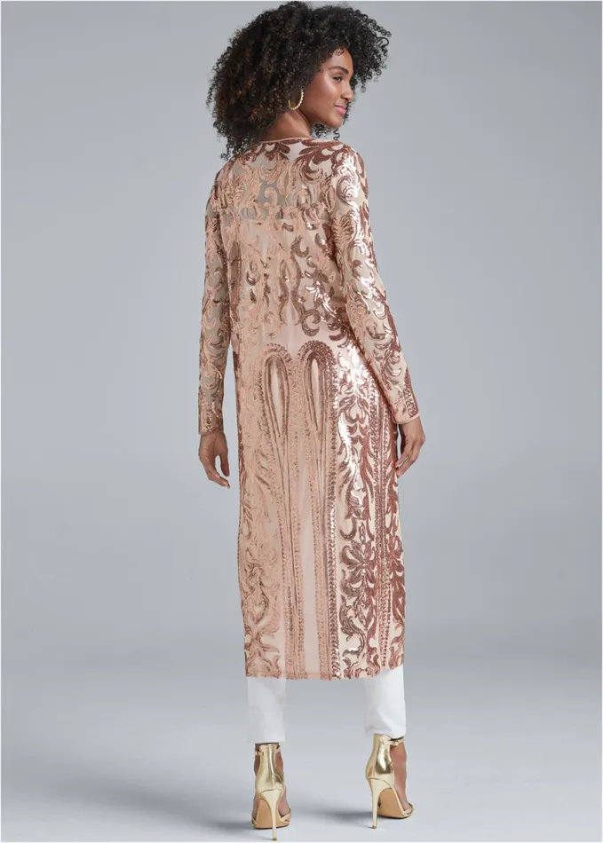 SEQUIN MESH LONG JACKET Pink Women VENUS Jackets