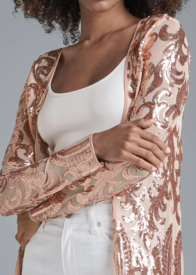 SEQUIN MESH LONG JACKET Pink Women VENUS Jackets