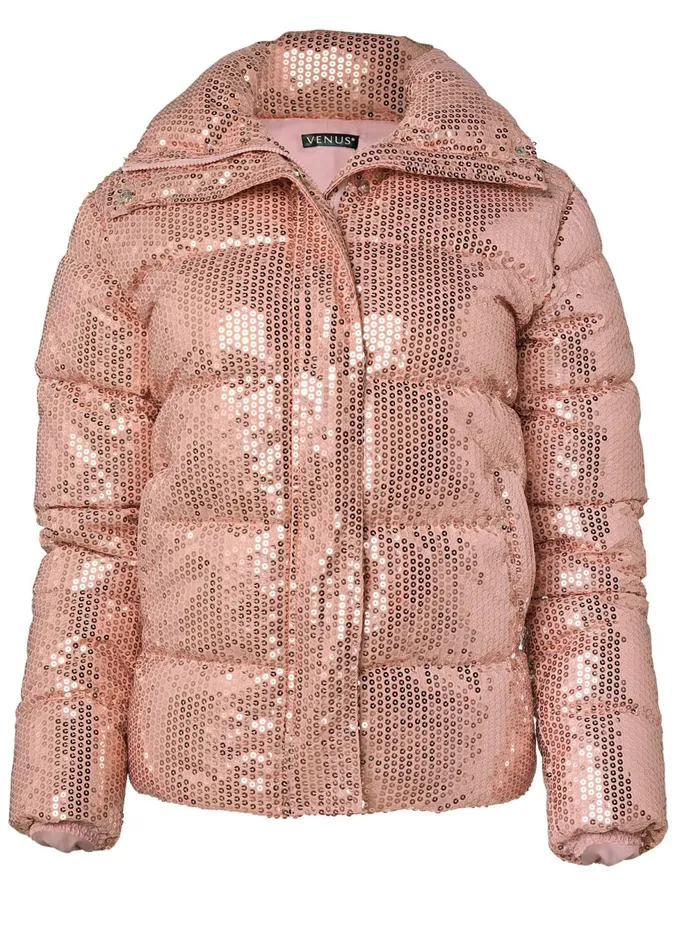 SEQUIN PUFFER JACKET Rose Gold Women VENUS Jackets