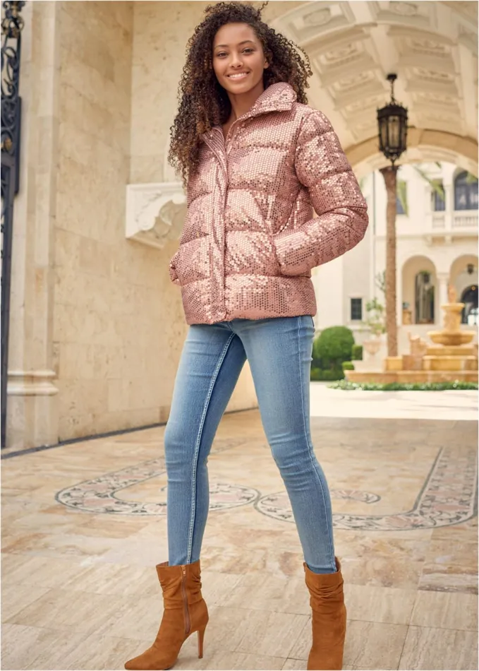 SEQUIN PUFFER JACKET Rose Gold Women VENUS Jackets