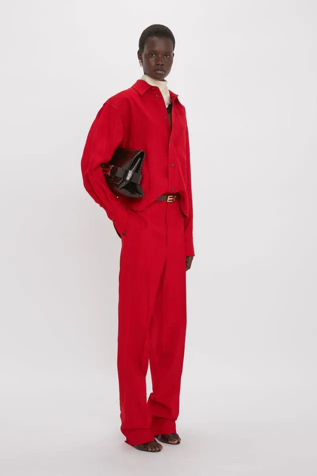 Shirts and Tops Women Victoria Beckham Cropped Long Sleeve Shirt In Carmine