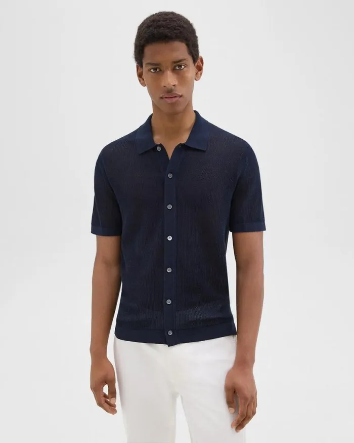 Shirts Men Theory Cairn ShortSleeve Shirt In Cotton Baltic