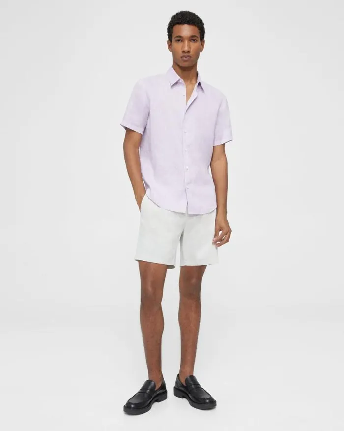 Shirts Men Theory Irving ShortSleeve Shirt In Relaxed Linen Misty Haze Shirts Men Theory Irving ShortSleeve Shirt In Relaxed Linen Misty Haze
