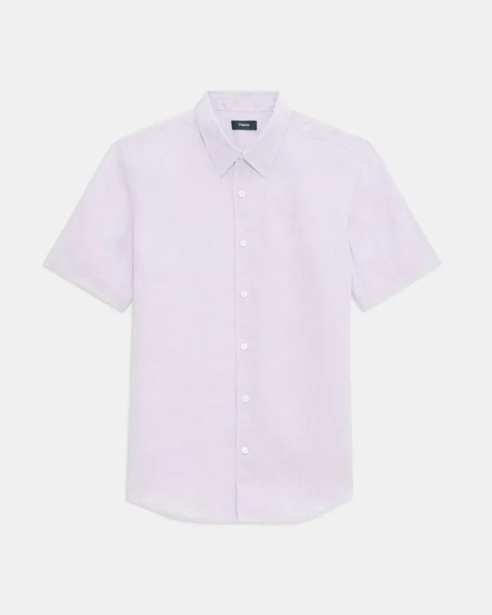 Shirts Men Theory Irving ShortSleeve Shirt In Relaxed Linen Misty Haze Shirts Men Theory Irving ShortSleeve Shirt In Relaxed Linen Misty Haze