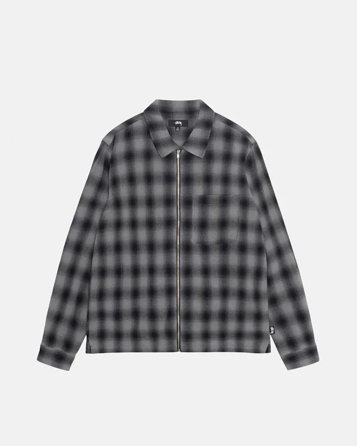 Shirts MenWomen Stussy ZIP SHIRT TWISTED YARN PLAID Charcoal