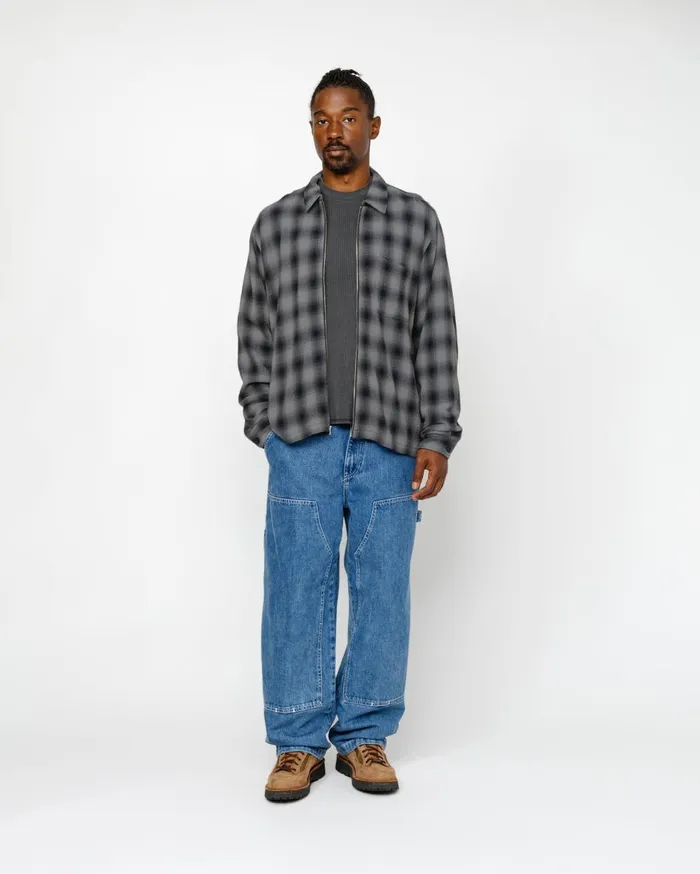 Shirts MenWomen Stussy ZIP SHIRT TWISTED YARN PLAID Charcoal