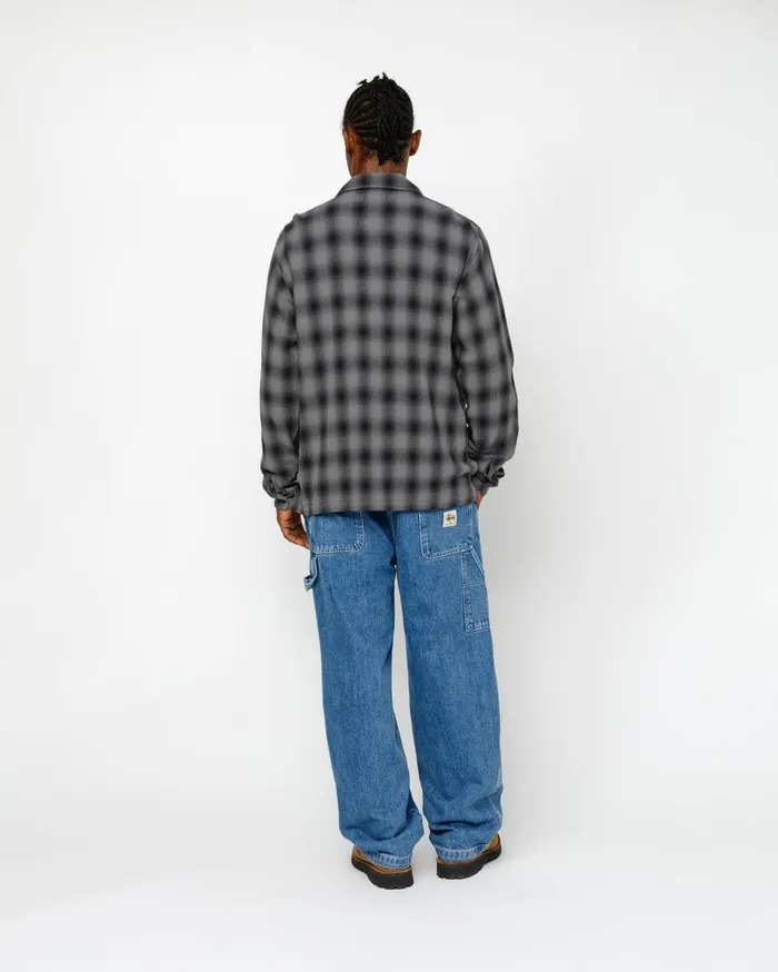 Shirts MenWomen Stussy ZIP SHIRT TWISTED YARN PLAID Charcoal