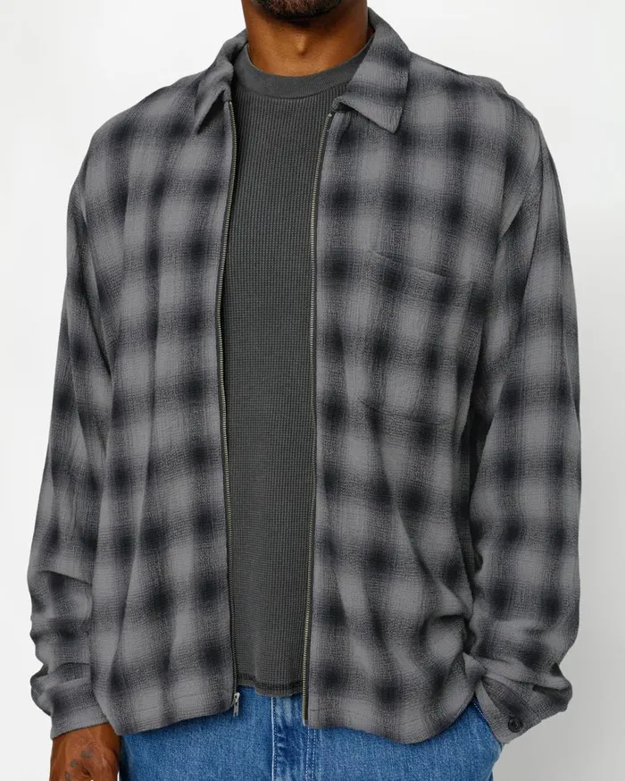 Shirts MenWomen Stussy ZIP SHIRT TWISTED YARN PLAID Charcoal