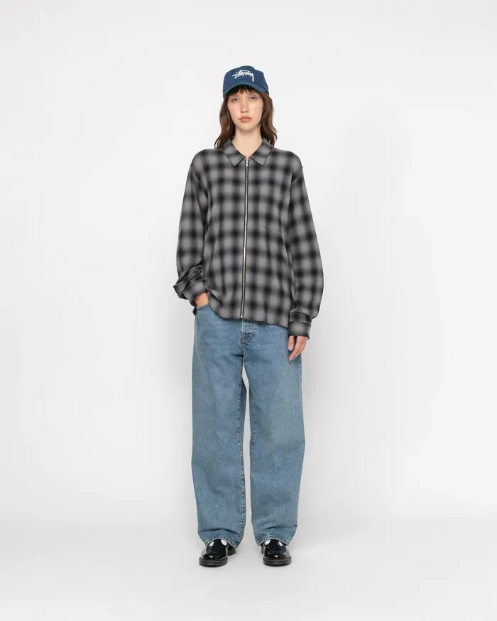 Shirts MenWomen Stussy ZIP SHIRT TWISTED YARN PLAID Charcoal