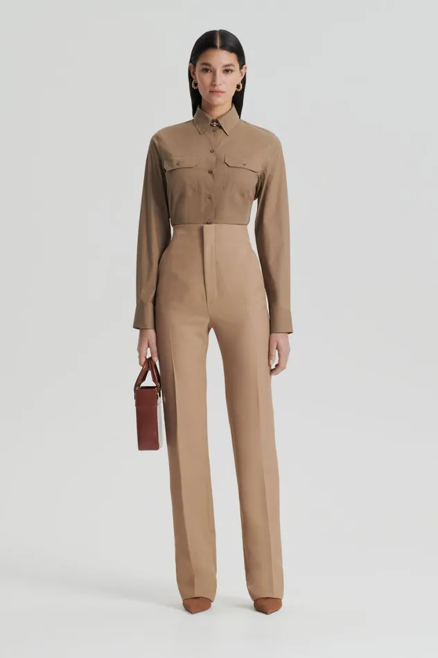 Shirts Women Scanlan Theodore PARACHUTE COTTON POCKET SHIRT Darkcamel