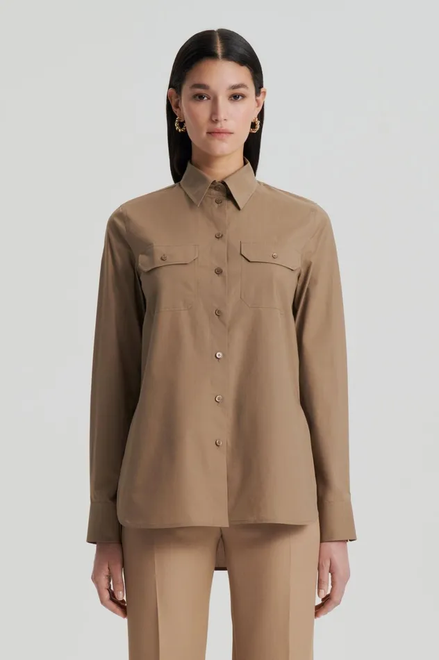 Shirts Women Scanlan Theodore PARACHUTE COTTON POCKET SHIRT Darkcamel Shirts Women Scanlan Theodore PARACHUTE COTTON POCKET SHIRT Darkcamel