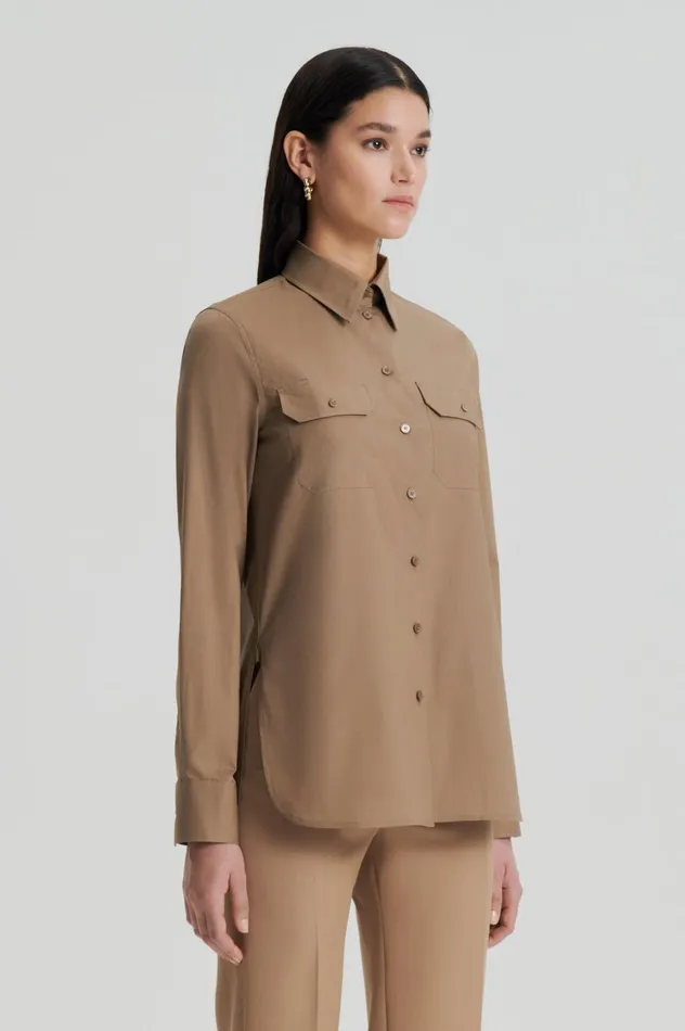 Shirts Women Scanlan Theodore PARACHUTE COTTON POCKET SHIRT Darkcamel Shirts Women Scanlan Theodore PARACHUTE COTTON POCKET SHIRT Darkcamel