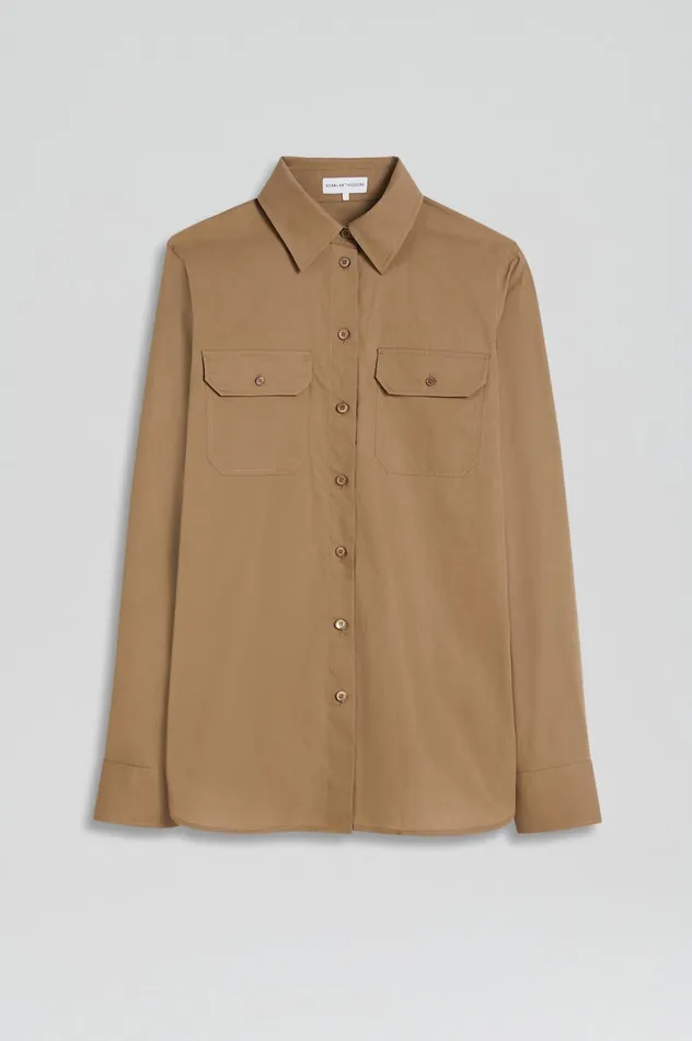 Shirts Women Scanlan Theodore PARACHUTE COTTON POCKET SHIRT Darkcamel Shirts Women Scanlan Theodore PARACHUTE COTTON POCKET SHIRT Darkcamel