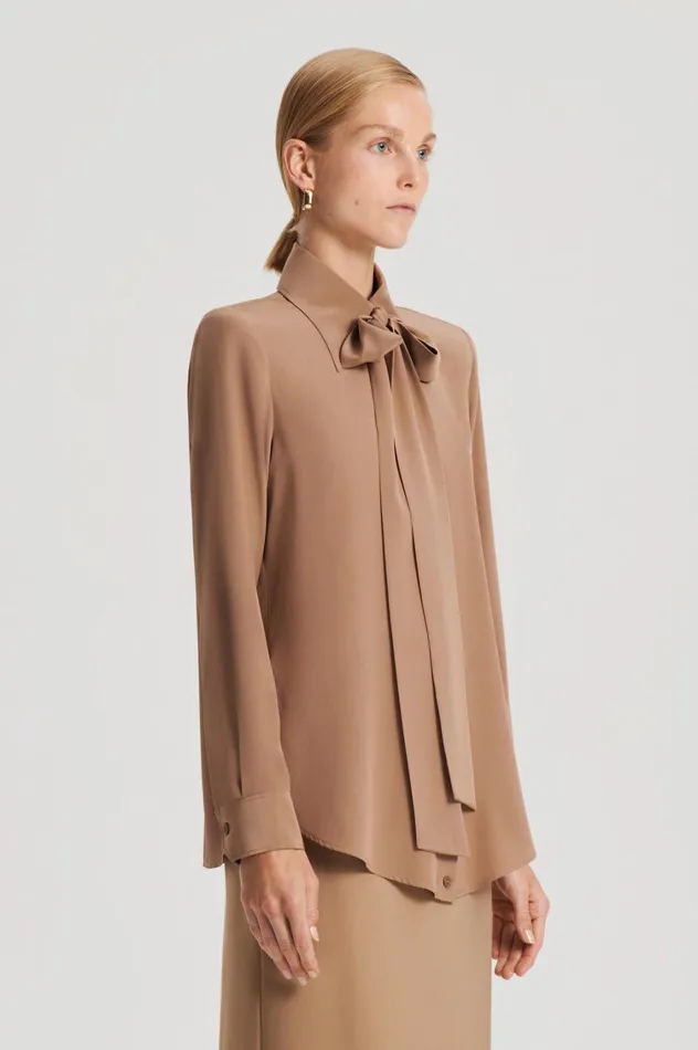Shirts Women Scanlan Theodore SILK SHOULDER PAD SHIRT Camel Shirts Women Scanlan Theodore SILK SHOULDER PAD SHIRT Camel