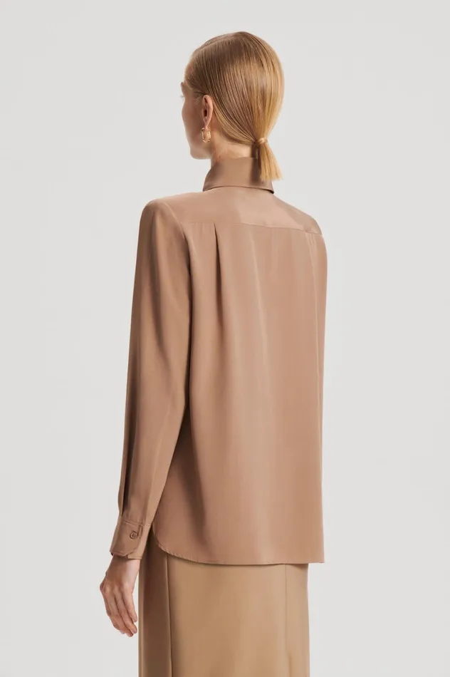 Shirts Women Scanlan Theodore SILK SHOULDER PAD SHIRT Camel Shirts Women Scanlan Theodore SILK SHOULDER PAD SHIRT Camel