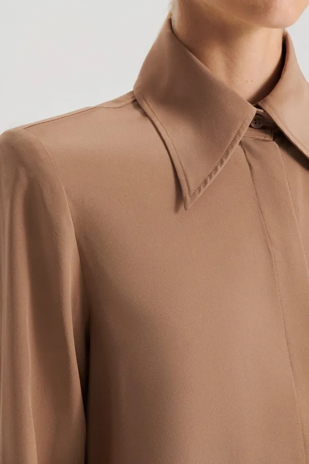 Shirts Women Scanlan Theodore SILK SHOULDER PAD SHIRT Camel Shirts Women Scanlan Theodore SILK SHOULDER PAD SHIRT Camel