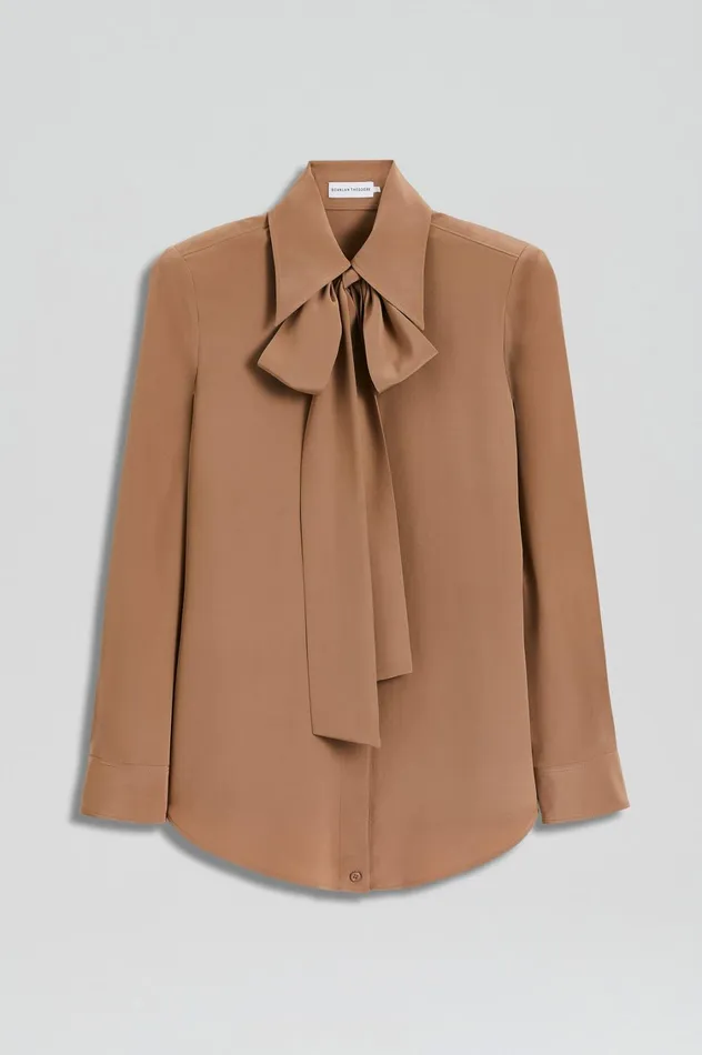 Shirts Women Scanlan Theodore SILK SHOULDER PAD SHIRT Camel Shirts Women Scanlan Theodore SILK SHOULDER PAD SHIRT Camel